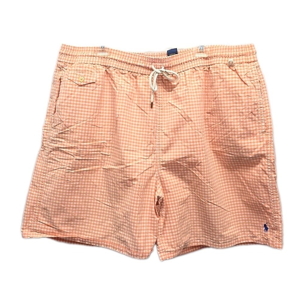 Polo Ralph Lauren Gingham Swim Trunks Peach White Lined Mens 3XLT Tall Preppy